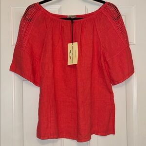 Terzo Millennio Linen On or Off-Shoulder Top SM/10 Coral Begonia Made in Italy